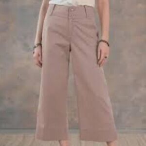 SUNDANCE Wide Leg‎ Crop Pant Size 10 Cotton Linen Stretch Pinkish Beige Sailor